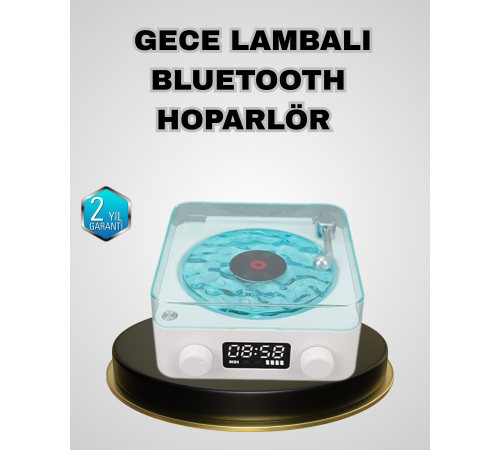 Bluetooth Hoparlörlü Gece Lambası Dijital Saat Ekranlı Su Dalgası Efektli Dekoratif