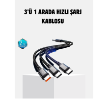 3 Başlıklı Hızlı Şarj Kablosu Metal Alaşımlı Dayanıklı ve Akıllı Çipli