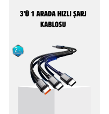 3 Başlıklı Hızlı Şarj Kablosu Metal Alaşımlı Dayanıklı ve Akıllı Çipli