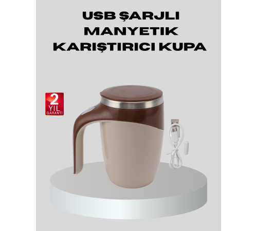 Manyetik Karıştırıcı Kupa USB Şarjlı Otomatik Karıştırma Çift Katmanlı