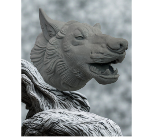 Gri Kurt Başı Figürü Duvar Tipi Dekoratif Heykel Hediyelik