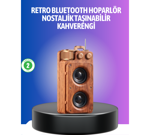 Vintage Tasarımlı Bluetooth Hoparlör Uzun Pil Ömürlü ve FM Destekli