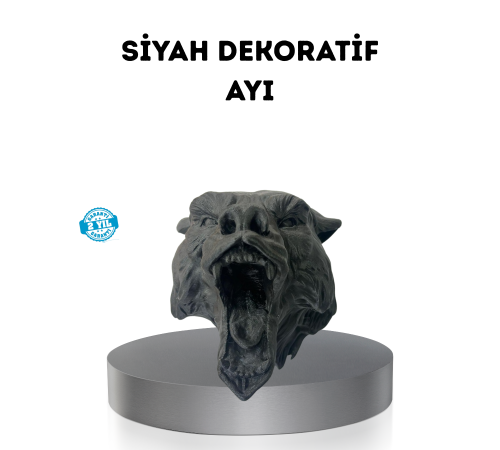 Ayı Tasarım Siyah 3D Duvar Heykeli