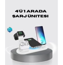 4’lü Apple Kablosuz Şarj Standı iPhone Watch ve AirPods Çoklu Şarjlı