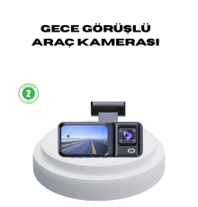 170° Geniş Açılı 3 Kameralı Araç İçi Kayıt Cihazı Gece Görüşlü