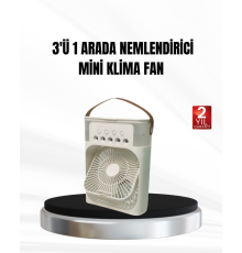 3’ü 1 Arada Mini Klima Fan USB Şarjlı, 7 Renk Gece Lambalı ve Nemlendirici