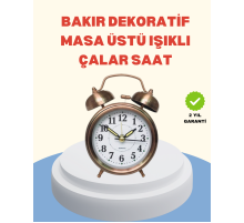 Metal Bronz Nostaljik Masa Saati Alarmlı Büyük Boy Sessiz Mekanizmalı