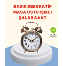 Metal Bronz Nostaljik Masa Saati Alarmlı Büyük Boy Sessiz Mekanizmalı