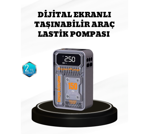 150 PSI Kablosuz Şarjlı Hava Pompası – LED Ekranlı ve Otomatik Kapanma Özellikli