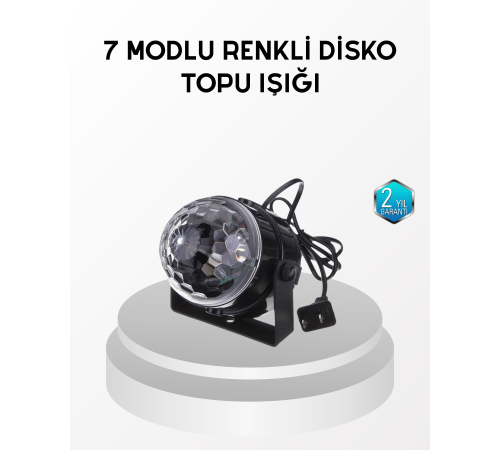 7 Renk Modlu Müzik Sensörlü Disko Topu – LED Işıklı Parti Aydınlatması