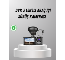 Üç Kameralı Araç DVR Full HD Gece Görüşlü ve 2 inç IPS Ekranlı