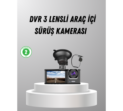 Üç Kameralı Araç DVR Full HD Gece Görüşlü ve 2 inç IPS Ekranlı