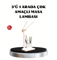 Kalemlik ve Telefon Standlı Masa Lambası – Kısılabilir LED Işık, Göz Dostu Tasarım