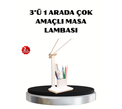 Kalemlik ve Telefon Standlı Masa Lambası – Kısılabilir LED Işık, Göz Dostu Tasarım