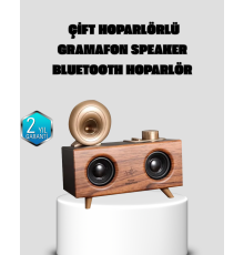 Gramafon Tasarımlı Bluetooth Hoparlör 3D Ses Teknolojili Çok Fonksiyonlu