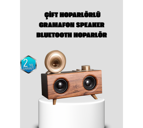 Gramafon Tasarımlı Bluetooth Hoparlör 3D Ses Teknolojili Çok Fonksiyonlu