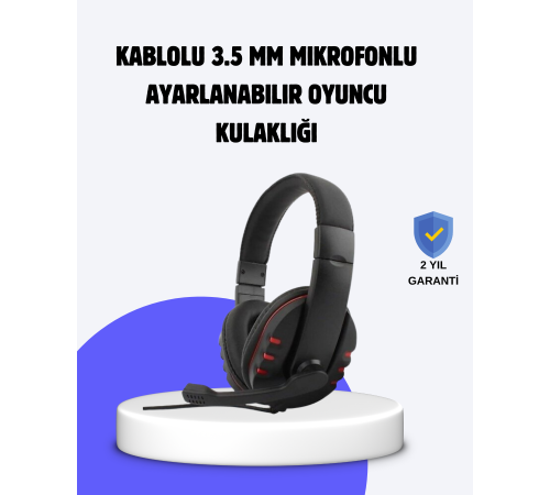 Kırmızı  Kulaklığı Mikrofonlu Ayarlanabilir Konforlu Tasarımlı