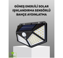 100 LED Solar Lamba Hareket Algılamalı Bahçe Duvar Dış Mekan Aydınlatma