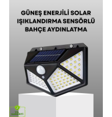 100 LED Solar Lamba Hareket Algılamalı Bahçe Duvar Dış Mekan Aydınlatma