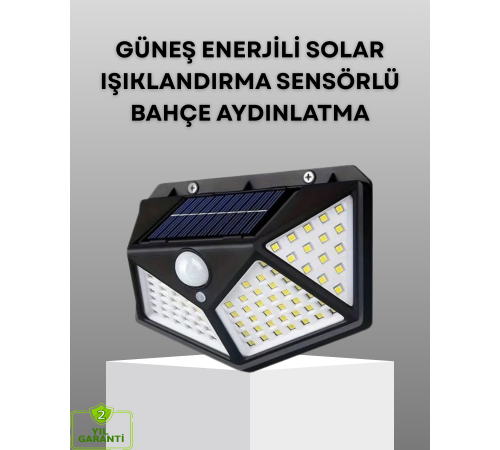 100 LED Solar Lamba Hareket Algılamalı Bahçe Duvar Dış Mekan Aydınlatma