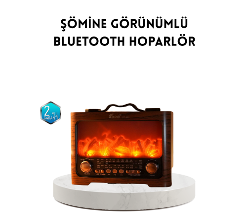 Şömine Efektli Solar Hoparlör Bluetooth 5.3 Radyo AUX USB TF Destekli