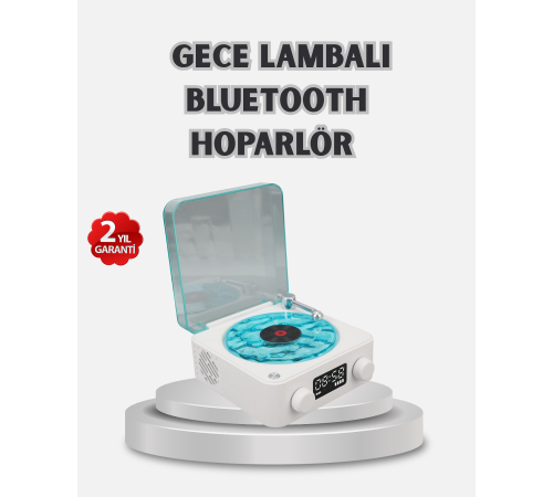 3-ü-1 Gece Işığı Bluetooth Hoparlör Dijital Saat Vintage Plak Çalar Tasarımlı