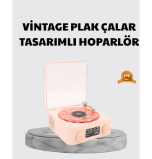 3-ü-1 Gece Işığı Bluetooth Hoparlör ve Dijital Saat Vintage Plak Çalar Tasarımlı