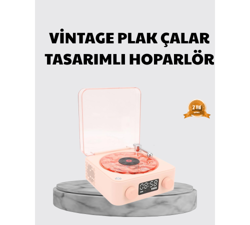 3-ü-1 Gece Işığı Bluetooth Hoparlör ve Dijital Saat Vintage Plak Çalar Tasarımlı