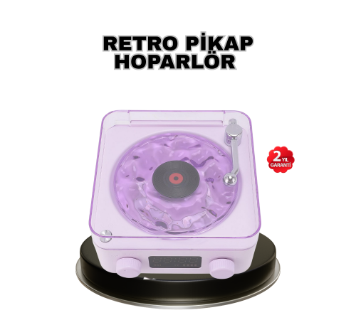 Projektör Işıklı Retro Hoparlör Bluetooth AUX USB Hafıza Kartlı 360° Sesli Şarjlı