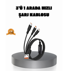 3’ü 1 Arada Şarj Kablosu Type-C iOS Android Uyumlu Hızlı ve Güvenli Şarj