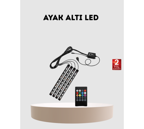 RGB Araç İçi LED Aydınlatma 12V 48 LED Müzik Kontrollü 4 Şerit Set