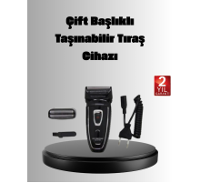 Şarjlı Kablosuz Tıraş Makinesi Çift Başlık Kuru Tıraş Ergonomik Taşınabilir