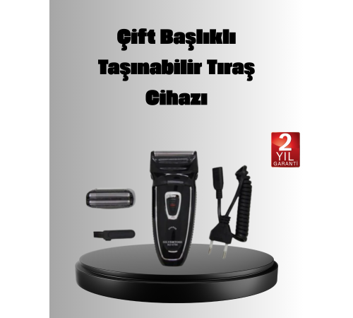 Şarjlı Kablosuz Tıraş Makinesi Çift Başlık Kuru Tıraş Ergonomik Taşınabilir