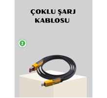 65W Çoklu Şarj Kablosu 4’ü 1 Arada Örgülü Hızlı Veri Aktarım USB-C USB-A