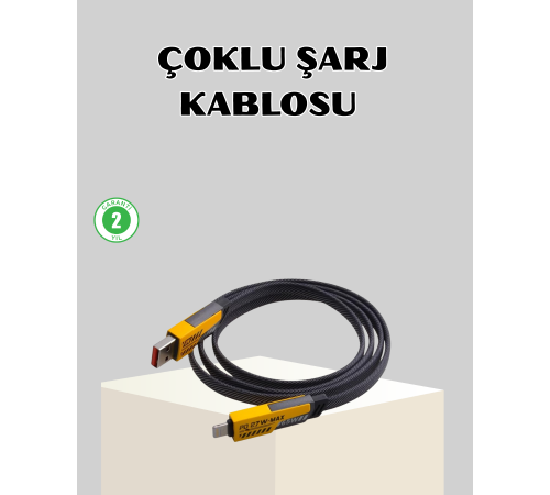 65W Çoklu Şarj Kablosu 4’ü 1 Arada Örgülü Hızlı Veri Aktarım USB-C USB-A