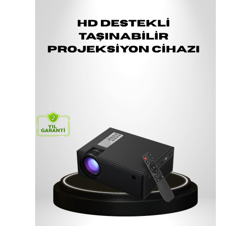 1080p Full HD Taşınabilir Projeksiyon Cihazı LED Işıklı Uzaktan Kumandalı