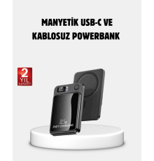 Manyetik Powerbank 15W Wireless Hızlı Şarj LED Ekranlı