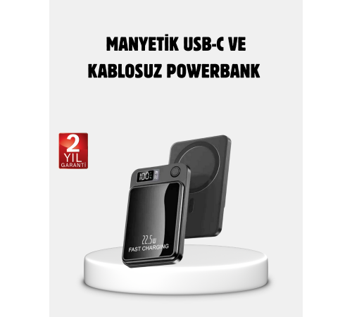 Manyetik Powerbank 15W Wireless Hızlı Şarj LED Ekranlı
