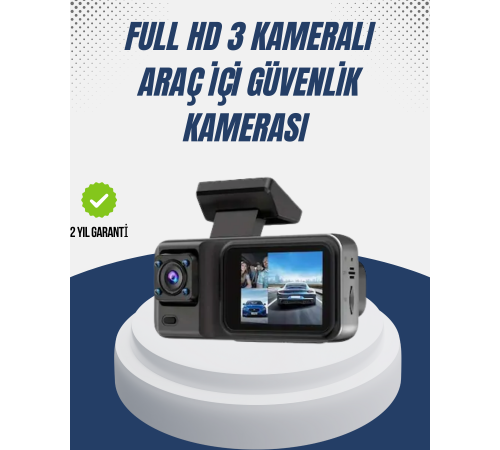 1080P Üç Kameralı Araç Kamerası Wi-Fi Destekli Park Modu ve G-Sensörlü