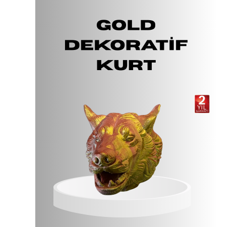 Gold Renk 3D Kurt Başı Duvar Dekoru