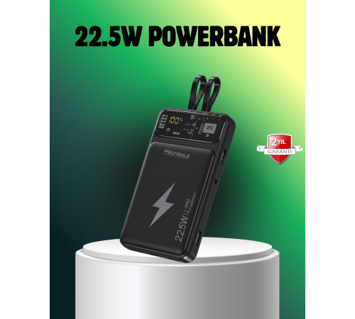 Powerbank Dahili Ekranlı 10000 mAh Çift Kablolu