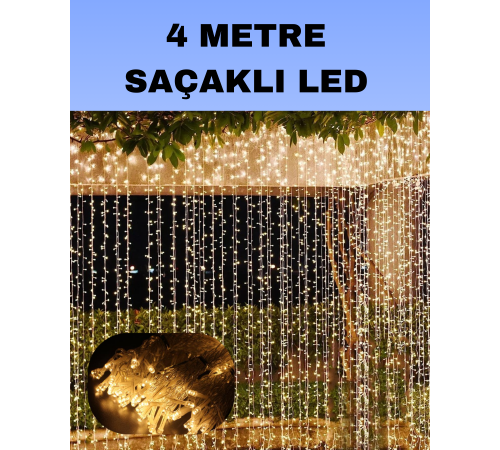 4 Metre Icicle Şelale Led Perde Işık Sarı Aydınlatma