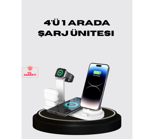 Apple Uyumlu Kablosuz Şarj İstasyonu 4 Cihaz Destekli ve Hızlı Şarjlı