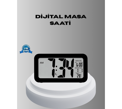 Dijital Masa Saati Sensörlü Aydınlatmalı Alarm ve Sıcaklık Ölçerli