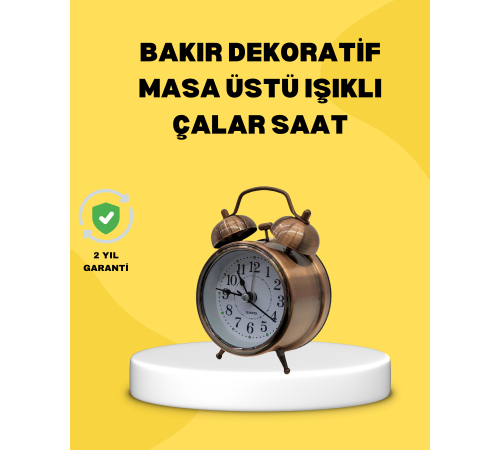 Dekoratif Bronz Renk Metal Alarmlı Masa Üstü Saat Klasik Tasarım