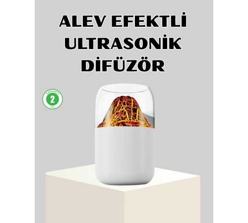 Ultrasonik Alev Efektli Aromaterapi Difüzörü USB Şarjlı ve Otomatik Kapanma Özellikli