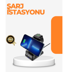 4’ü 1 Arada Kablosuz Şarj İstasyonu – LED Saat Ekranlı, Apple Uyumlu, Akıllı Güvenlik Koruması