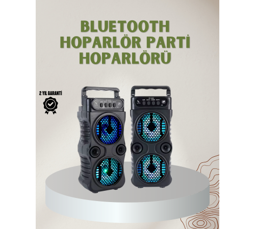 1200 mAh Şarjlı LED Işıklı Bluetooth Hoparlör – FM Radyolu, Hafıza Kart Destekli