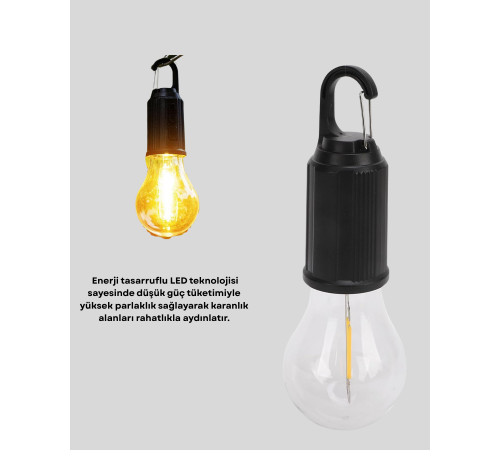 Taşınabilir Şarjlı LED Kamp Lambası – Type-C Girişli ve Kancalı Tasarım