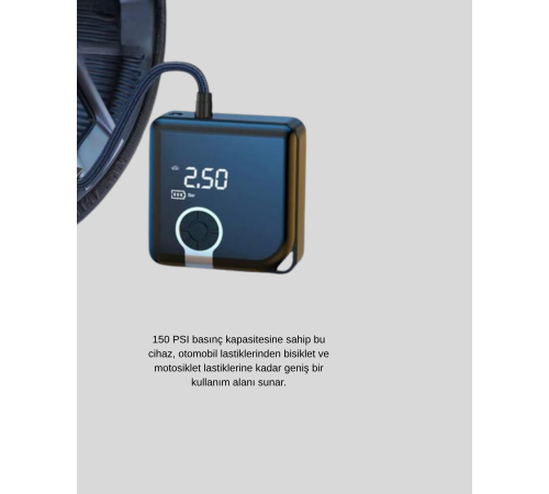 6000mAh Bataryalı Type-C Şarjlı Mini Hava Kompresörü LED Işıklı